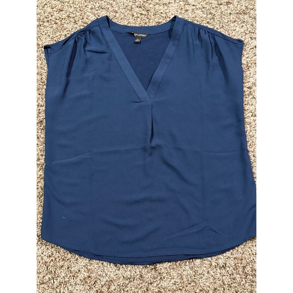 Banana Republic Navy Blue V-Neck Sleeveless Blouse Mixed Media Top Medium